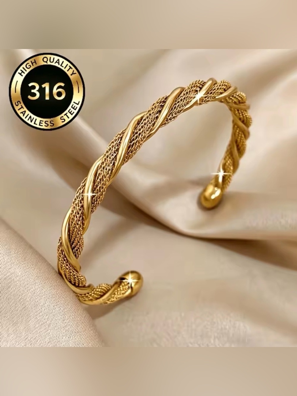 Bracelet. Stainless Steel Open Design, High-end Feel, 18k Gold-plated Bangle.